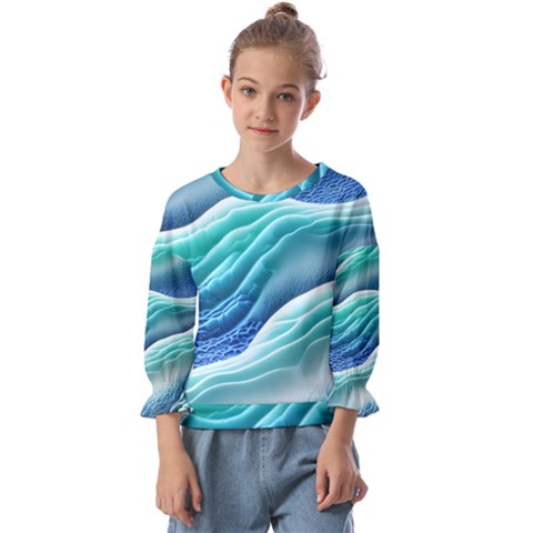 Pastel Beach Wave I Kids  Cuff Sleeve Top by GardenOfOphir