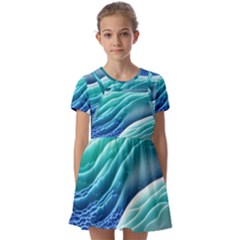 Pastel Beach Wave I Kids  Short Sleeve Pinafore Style Dress