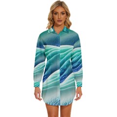 Pastel Beach Wave I Womens Long Sleeve Shirt Dress