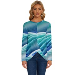 Pastel Beach Wave I Long Sleeve Crew Neck Pullover Top