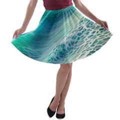 Pastel Beach Wave A-line Skater Skirt by GardenOfOphir