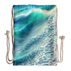 Pastel Beach Wave Drawstring Bag (large) by GardenOfOphir