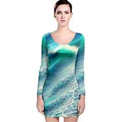 Pastel Beach Wave Long Sleeve Velvet Bodycon Dress