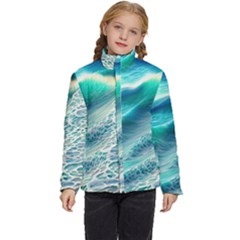 Pastel Beach Wave Kids  Puffer Bubble Jacket Coat by GardenOfOphir