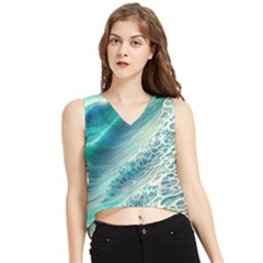 Pastel Beach Wave V-neck Cropped Tank Top