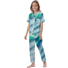 Pastel Beach Wave Kids  Satin Short Sleeve Pajamas Set by GardenOfOphir