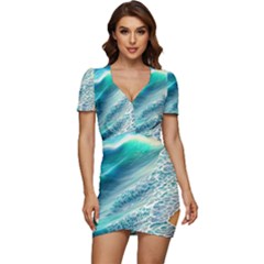 Pastel Beach Wave Low Cut Cap Sleeve Mini Dress