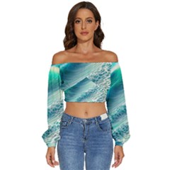 Pastel Beach Wave Long Sleeve Crinkled Weave Crop Top