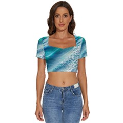 Pastel Beach Wave Short Sleeve Square Neckline Crop Top 