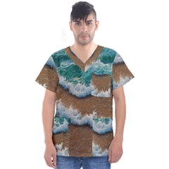 Abstract Waves Summertime On The Sea Men s V-neck Scrub Top