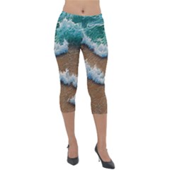 Abstract Waves Summertime On The Sea Lightweight Velour Capri Leggings  by GardenOfOphir