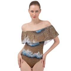 Abstract Waves Summertime On The Sea Off Shoulder Velour Bodysuit  by GardenOfOphir