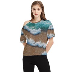 Abstract Waves Summertime On The Sea One Shoulder Cut Out Tee by GardenOfOphir