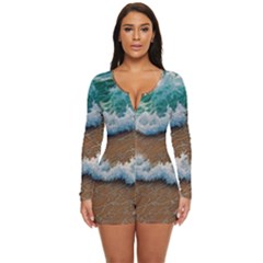 Abstract Waves Summertime On The Sea Long Sleeve Boyleg Swimsuit by GardenOfOphir