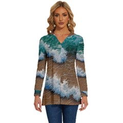 Abstract Waves Summertime On The Sea Long Sleeve Drawstring Hooded Top