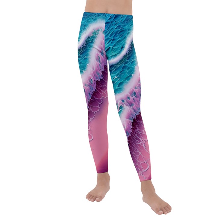 Summer Waves In Pink Ii Kids  Lightweight Velour Leggings