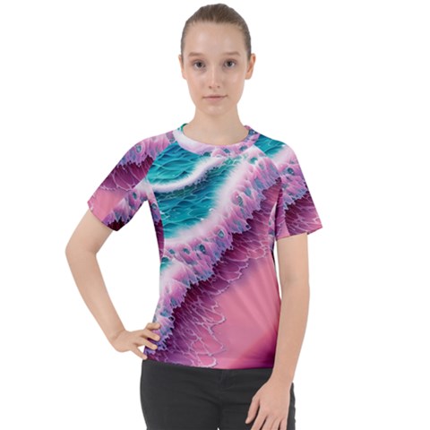 Summer Waves In Pink Ii Women s Sport Raglan Tee by GardenOfOphir