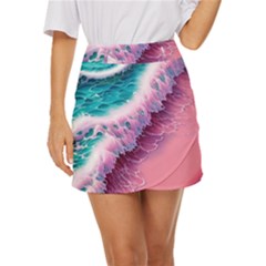 Summer Waves In Pink Ii Mini Front Wrap Skirt