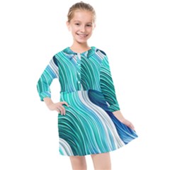 The Power Of The Ocean Iii Kids  Quarter Sleeve Shirt Dress by GardenOfOphir