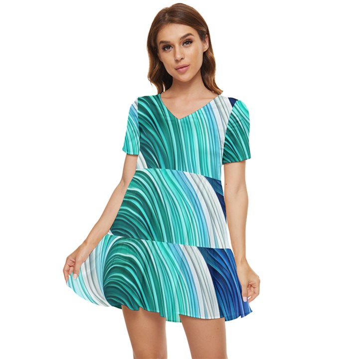 The Power Of The Ocean Iii Tiered Short Sleeve Babydoll Dress