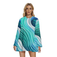 The Power Of The Ocean Iii Round Neck Long Sleeve Bohemian Style Chiffon Mini Dress