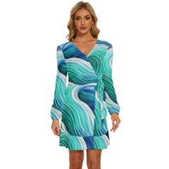 The Power Of The Ocean Iii Long Sleeve Waist Tie Ruffle Velvet Dress