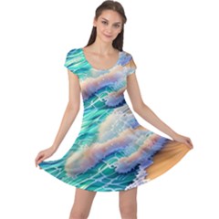 Waves At The Ocean s Edge Cap Sleeve Dress by GardenOfOphir