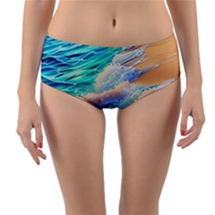 Waves At The Ocean s Edge Reversible Mid-waist Bikini Bottoms by GardenOfOphir