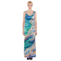 Waves At The Ocean s Edge Thigh Split Maxi Dress by GardenOfOphir