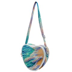 Waves At The Ocean s Edge Heart Shoulder Bag by GardenOfOphir