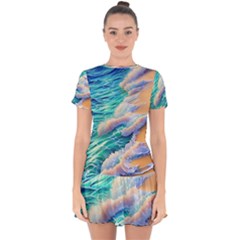 Waves At The Ocean s Edge Drop Hem Mini Chiffon Dress by GardenOfOphir