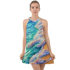 Waves At The Ocean s Edge Halter Tie Back Chiffon Dress by GardenOfOphir