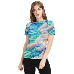 Waves At The Ocean s Edge Women s Short Sleeve Rash Guard by GardenOfOphir