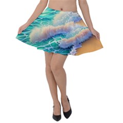 Waves At The Ocean s Edge Velvet Skater Skirt by GardenOfOphir