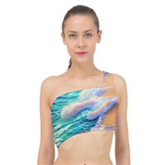 Waves At The Ocean s Edge Spliced Up Bikini Top  by GardenOfOphir