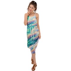 Waves At The Ocean s Edge Waist Tie Cover Up Chiffon Dress by GardenOfOphir