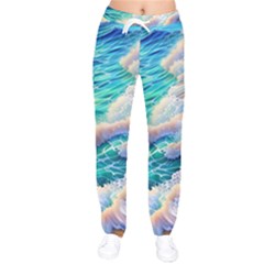 Waves At The Ocean s Edge Women Velvet Drawstring Pants