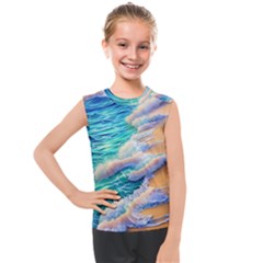 Waves At The Ocean s Edge Kids  Mesh Tank Top by GardenOfOphir