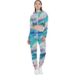 Waves At The Ocean s Edge Cropped Zip Up Lounge Set by GardenOfOphir