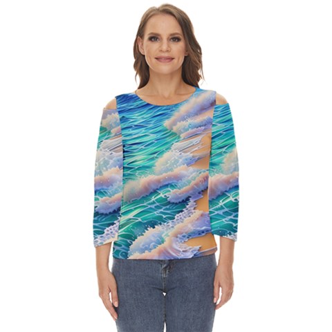 Waves At The Ocean s Edge Cut Out Wide Sleeve Top by GardenOfOphir