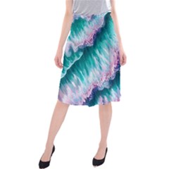 Summer Waves In Pink Iii Midi Beach Skirt by GardenOfOphir