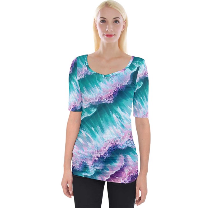 Summer Waves In Pink Iii Wide Neckline Tee