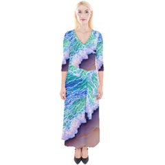 Blue Wave Ii Quarter Sleeve Wrap Maxi Dress by GardenOfOphir