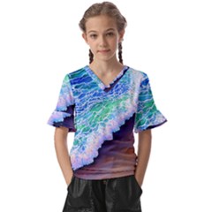 Blue Wave Ii Kids  V-neck Horn Sleeve Blouse by GardenOfOphir