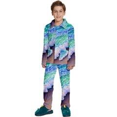 Blue Wave Ii Kids  Long Sleeve Velvet Pajamas Set