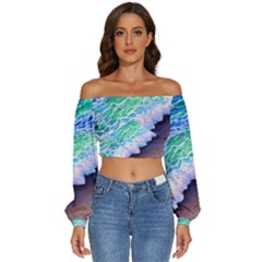 Blue Wave Ii Long Sleeve Crinkled Weave Crop Top