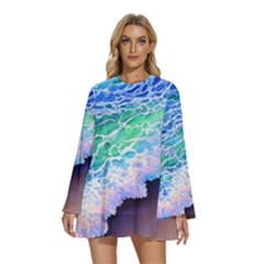 Blue Wave Ii Round Neck Long Sleeve Bohemian Style Chiffon Mini Dress