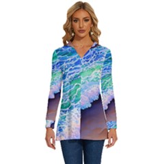 Blue Wave Ii Long Sleeve Drawstring Hooded Top