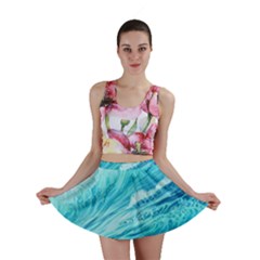 Blue Ocean Wave Watercolor Ii Mini Skirt by GardenOfOphir