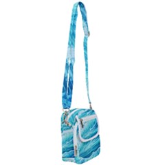 Blue Ocean Wave Watercolor Ii Shoulder Strap Belt Bag by GardenOfOphir